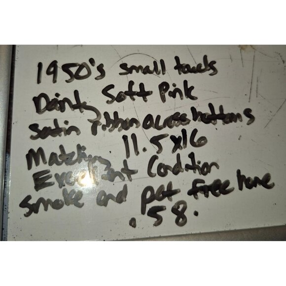 Vintage 1950s Soft Pink Hand Towels Satin Ribbon Trim Floral Set Of 2 - Picture 6 of 6